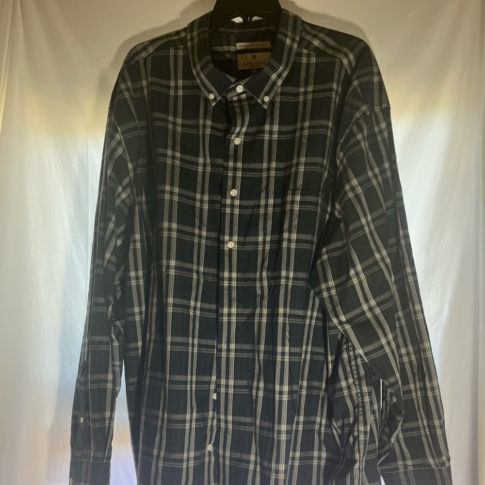 Oakhill Navy with White and Green Accenst Men's 3XLT Long Sleeve Suit Shirt